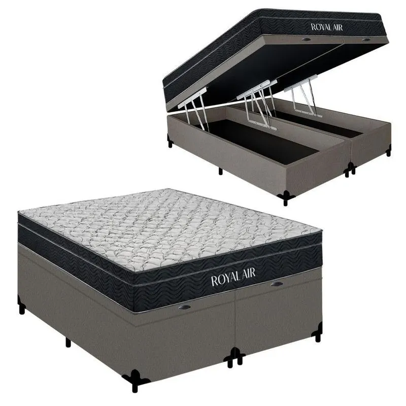 Cama Box com Baú King Royal Air Pillow Top Molas Ensacadas Suede Cinza