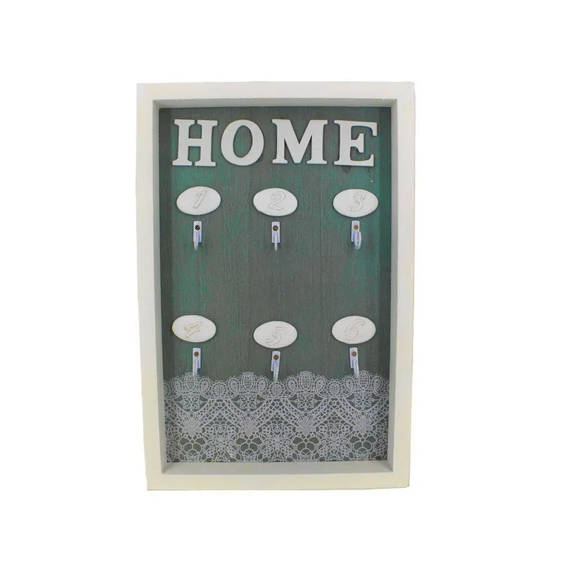 Porta Chaves Home Com 06 Ganchos Renda Verde