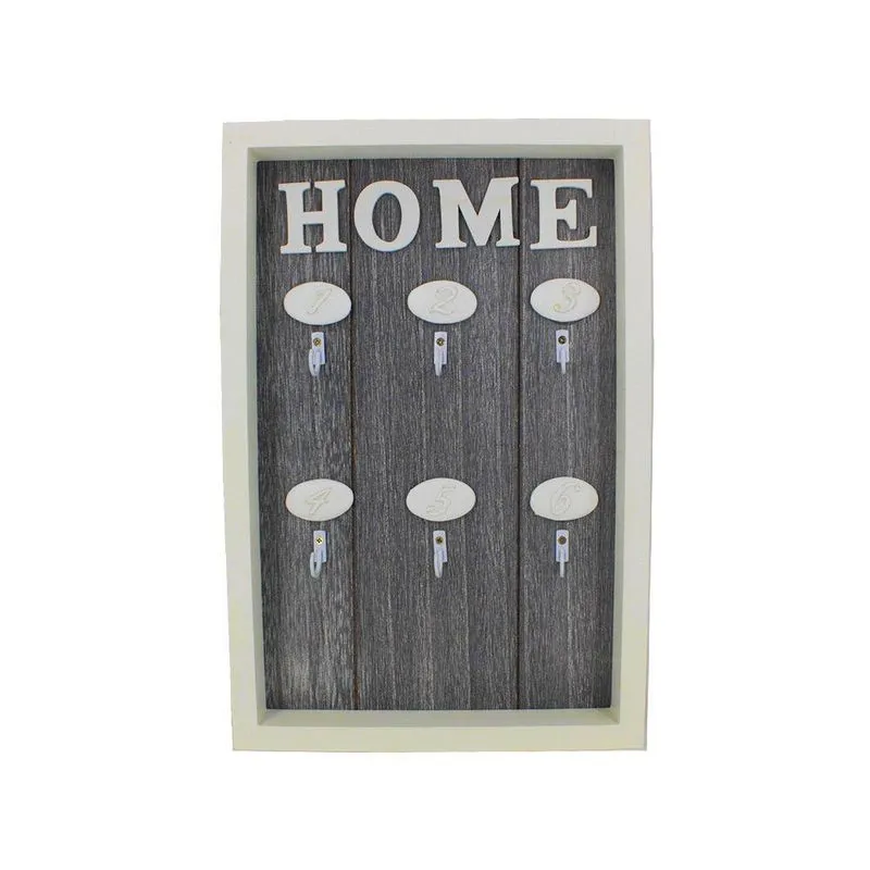 Porta Chaves Home Com 06 Ganchos Cinza