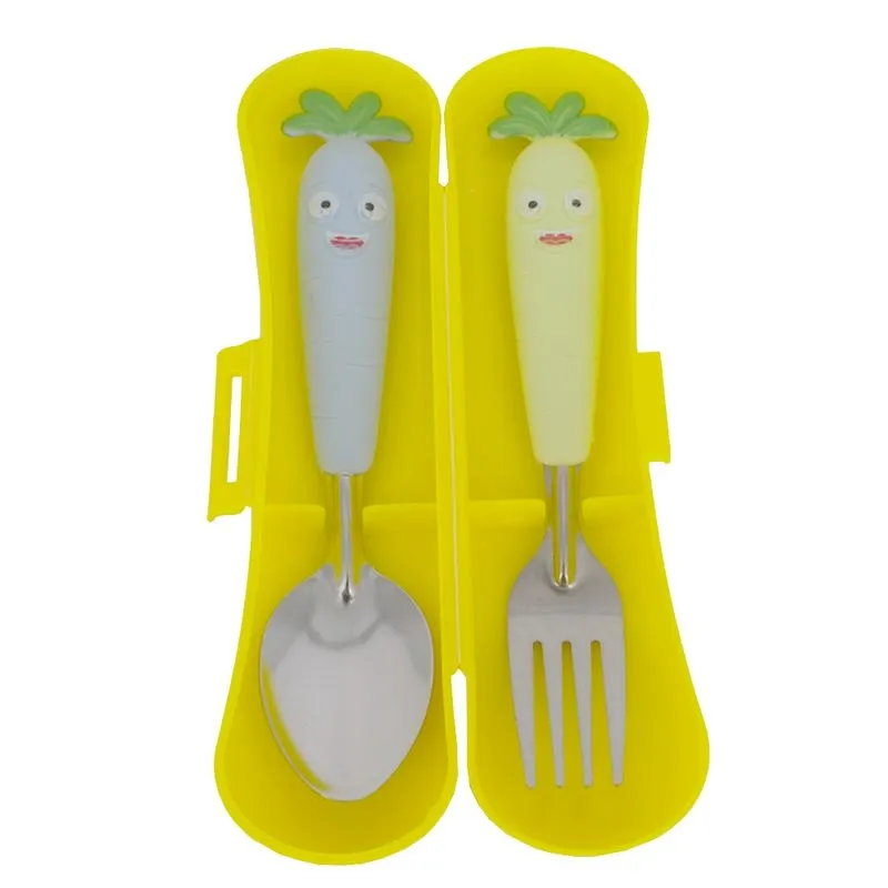 Talheres Infantil Garfo Colher Inox Estojo Cenoura Az Verde