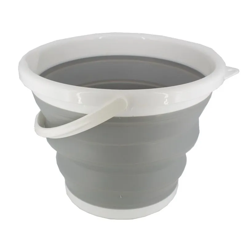 Balde Dobrável Retrátil Silicone Pequeno Cinza e Branco 5L