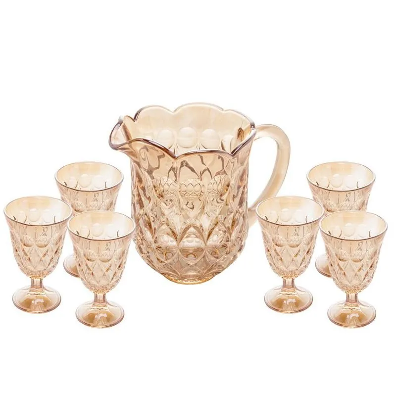 Conjunto Jarra 1,5l E 6 Taças 240ml Cristal Lile Ambar Lyor