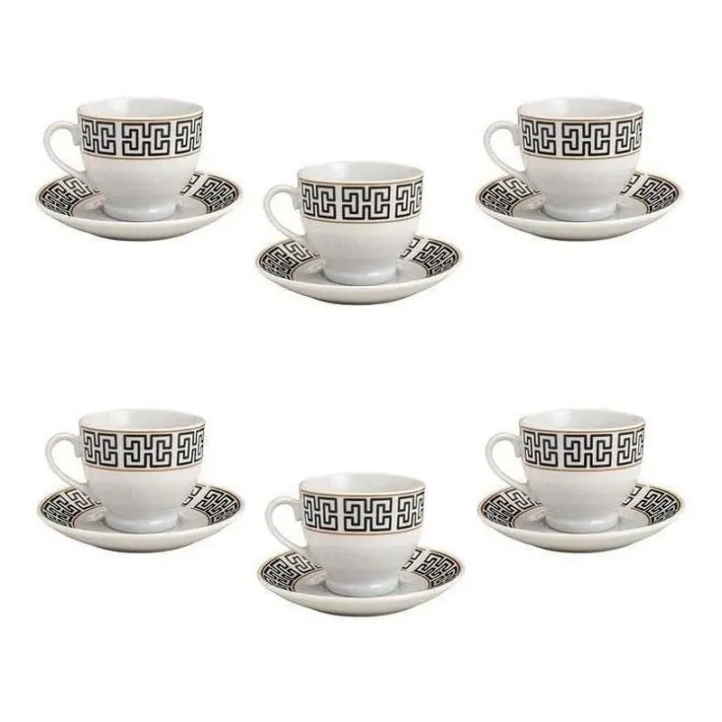 Conjunto 6 Xícaras Com Pires Para Chá Porcelana Egypt 180ml Lyor