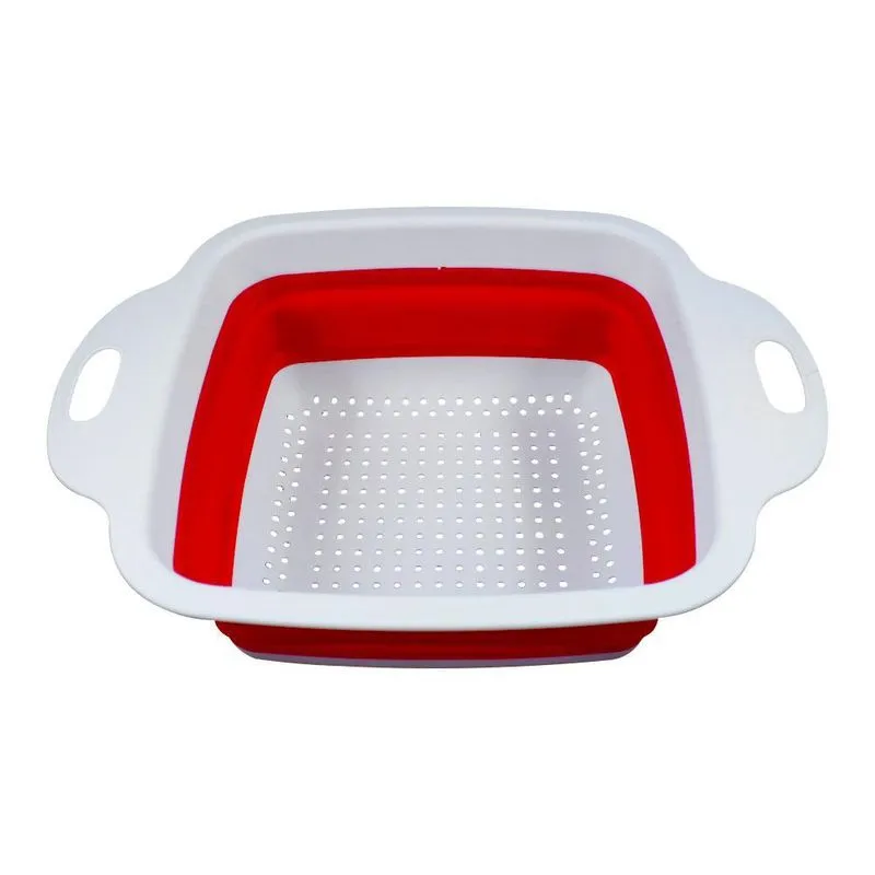 Escorredor Alimentos Dobrável Silicone Branco Vermelho 28x9a
