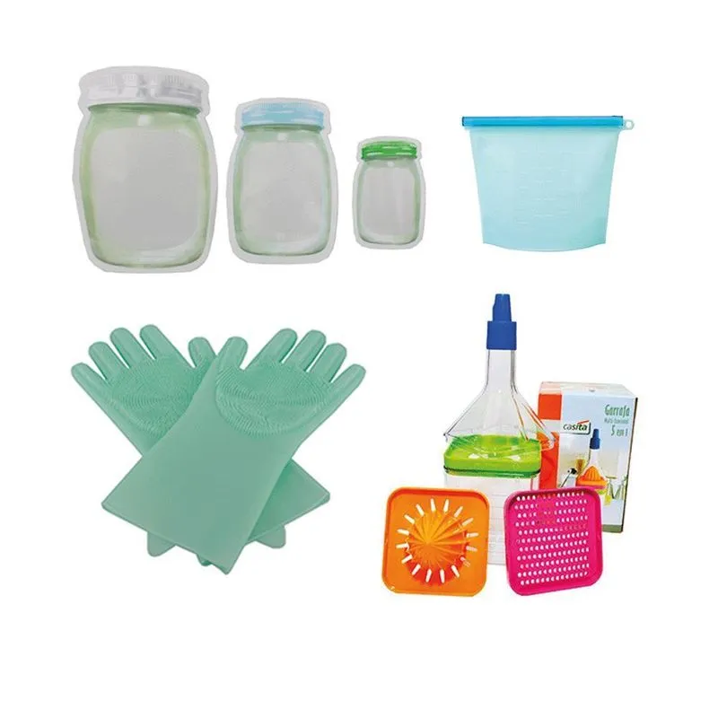 Kit Funcional Utensílios Cozinha Com Luva Silicone 4 Peças