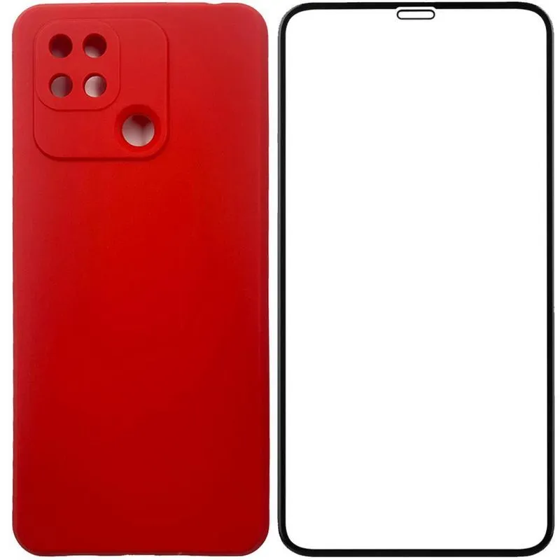Kit Película 3D Capa Premium Veludo Para Redmi 10A Vermelho