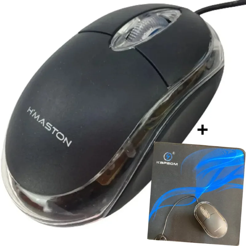 Kit mousepad grande kapbom + mouse óptico hmaston office luminoso profissional 1600dpi