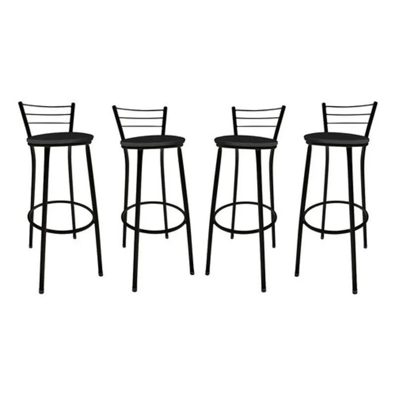 Kit Jogo 4 Banqueta Alta Preta Balcão Cozinha Sala Jardim