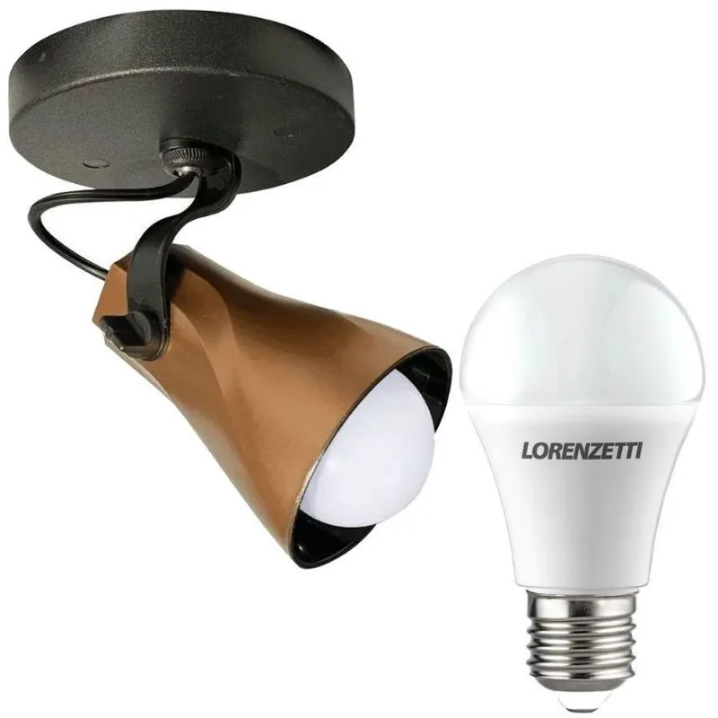 Jogo Spot Sobrepor Octa Cobre E27 + Lâmpada 9W Led Bf 6500K