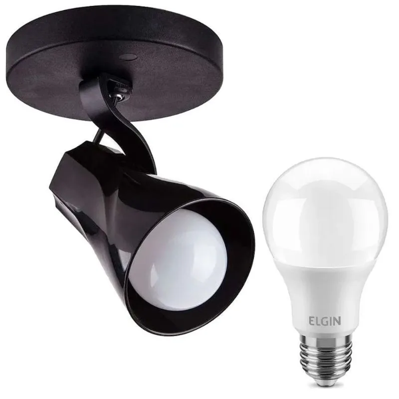Spot Sobrepor Octa Spiralle Preto + Lâmpada 4,9W Led Bf 6500K