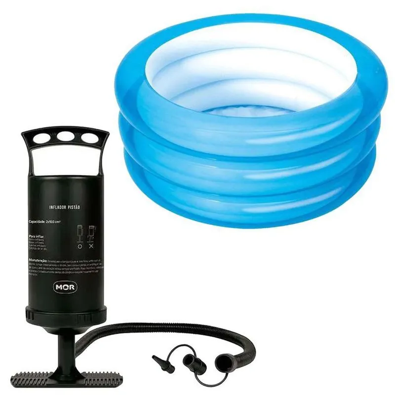 Piscina Infantil Redonda 43L Belfix Azul + Bomba Manual Mor