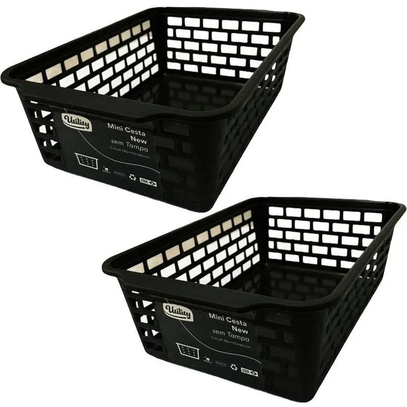 Kit 2 Cesta New Organizadora Multiuso 29,5Cm Preta Utility