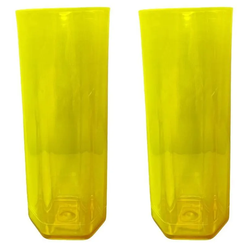 2 Copo Acrílico Long Drink Aniversário Bebidas 350ml Amarelo