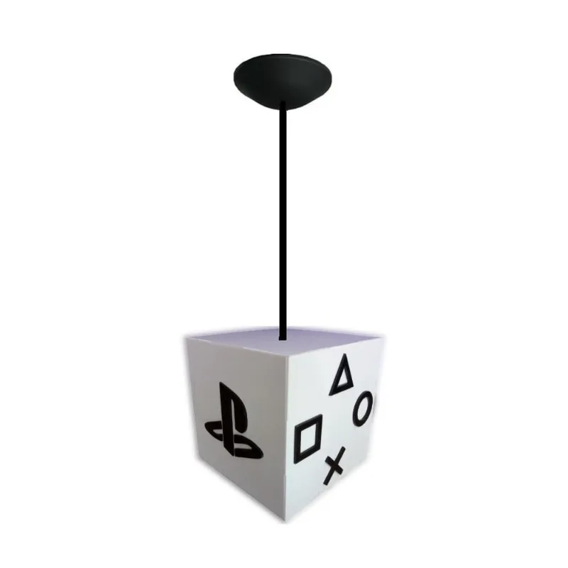 Luminaria Pendente Playstation Branca Luminária Logo ps Botões Gamer
