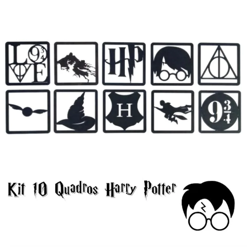 Kit 10 Quadros Harry Potter Decorativos Vazado mdf 3mm Preto