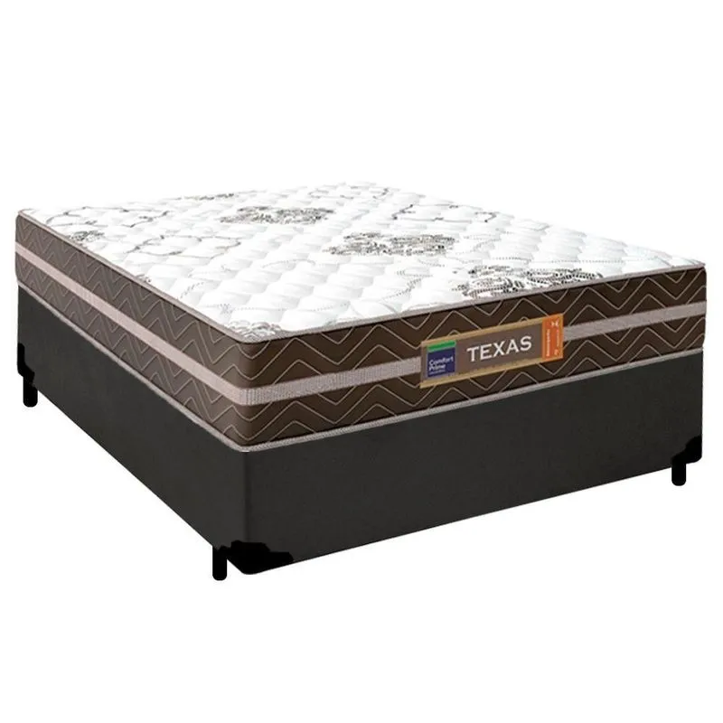 Cama Box Casal Sintético + Colchão Molas Ensacadas Texas Prime Colchões 138x188x64cm Cor:cinza