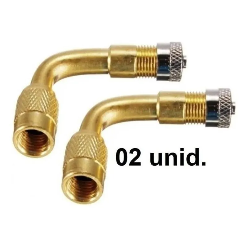 Dois Extensor Válvula Bico Pneu 90 Grau Bike Moto Carro Ouro