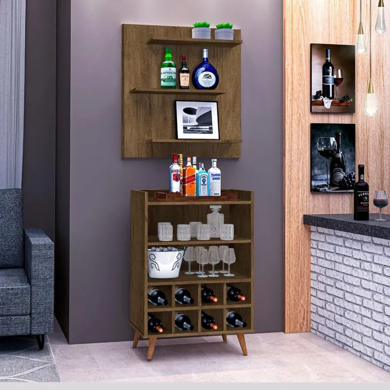 Cantinho Bar Paris1 Aparador Buffet e 1 Painel 3 Prateleiras Ferrara - Rede Móveis