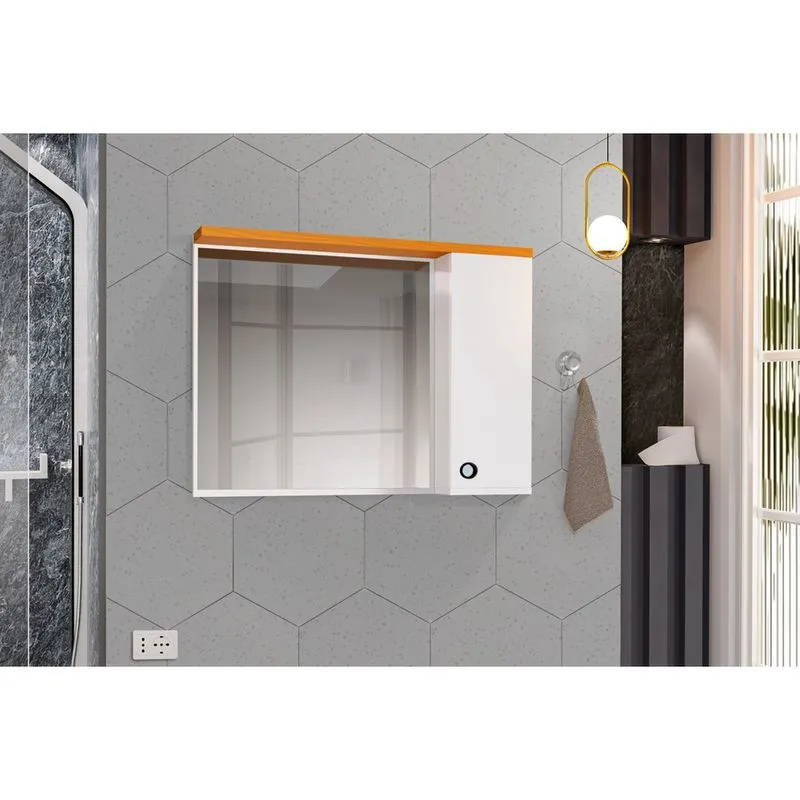 Espelheira para Banheiro 1 Porta Madri Branco com Nature - Rede Móveis