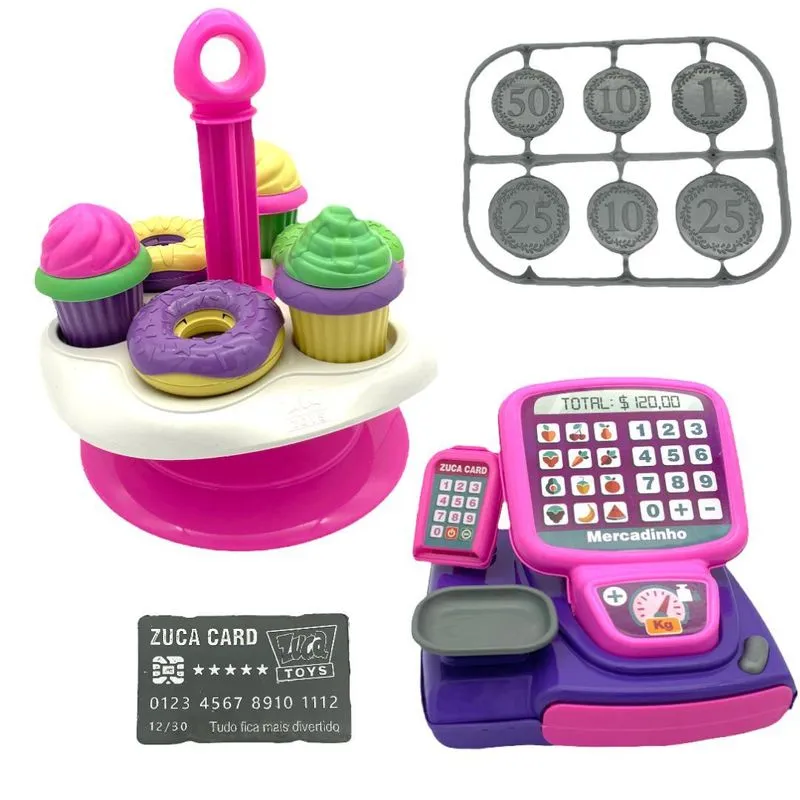 Kit Loja Brinquedo Infantil Com Cupcake Donuts Registradora