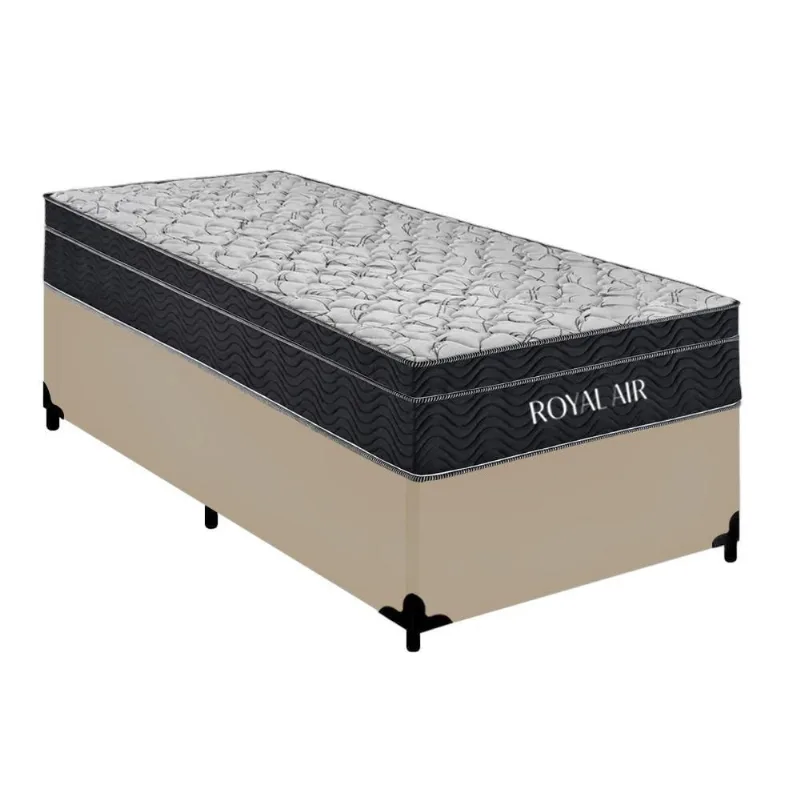 Cama Box com Colchão Solteiro Royal Air Molas Ensacadas Baú Madeira Bege
