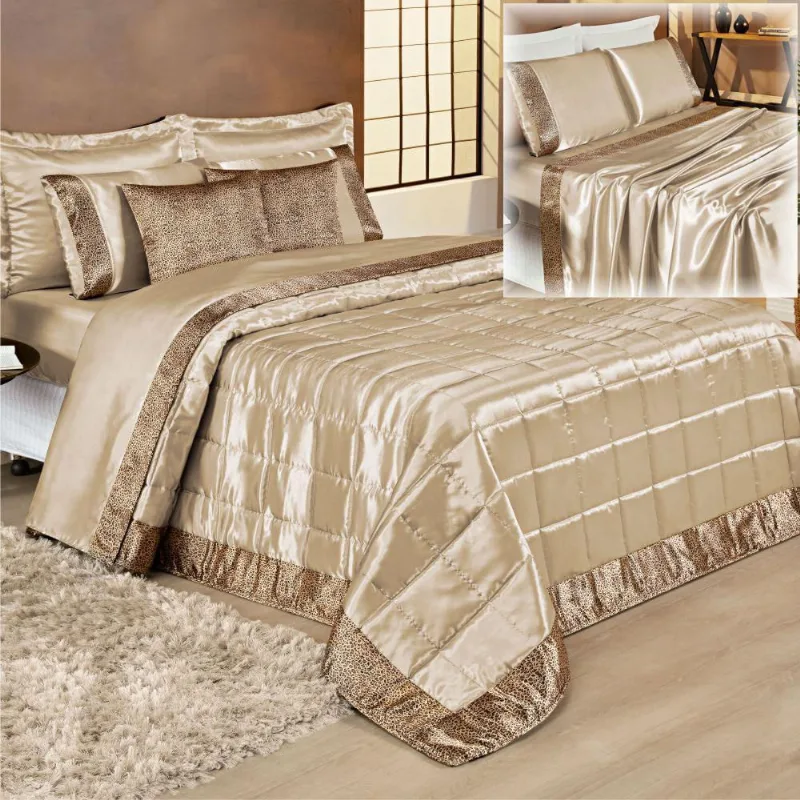 Coordenado Cobre Leito Luxuria E Lençol Queen 13 Peças Bege