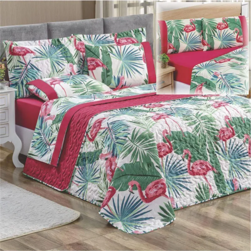 Coordenado Cobre Leito Naturale E Lençol Padrão 7 Peças - Flamingo