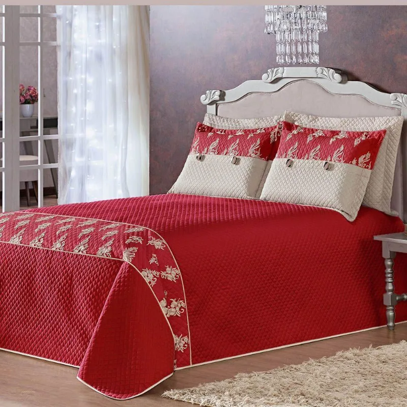 Cobre Leito Ryviera Solteiro Matelado 3 Peças Vermelho