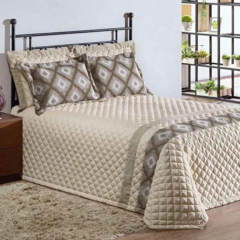 Cobre Leito Supreme Solteiro Jacquard 3 Peças Cáqui