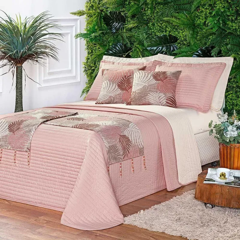 Cobre Leito Royale Solteiro Jacquard 5 Peças Rosê