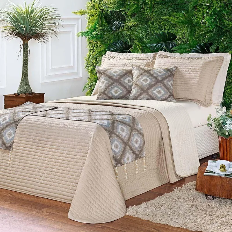 Cobre Leito Royale Solteiro Jacquard 5 Peças Bege