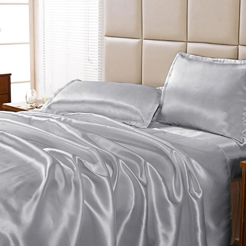 Jogo De Cama Lençol Cetim Charmousse King 4 Peças - Cinza