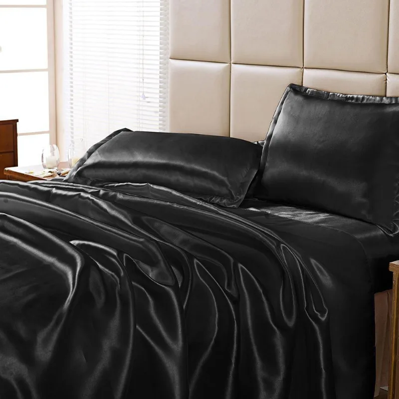 Jogo De Cama Lençol Cetim Charmousse King 4 Peças - Preto