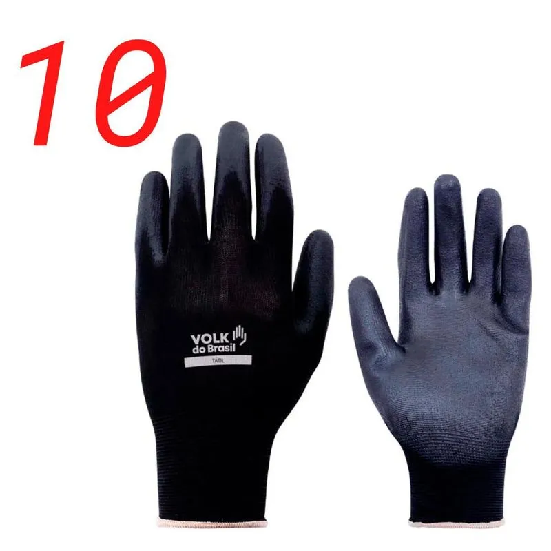 10 Luva Multitato Volk Nylon Com Banho De Pu Preta C.a 30916