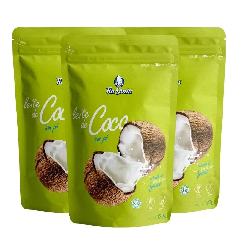 Kit 3 Leite De Coco Pó Puro Vegano Sem Glúten 540g Tia Sônia