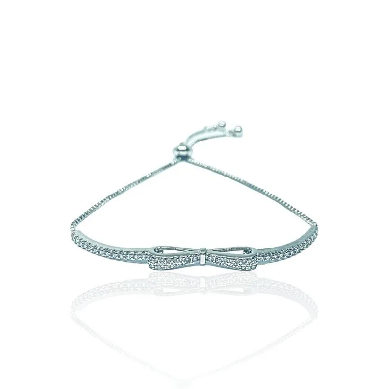 Pulseira Prata 925 Lacinho Cravejado Regulável