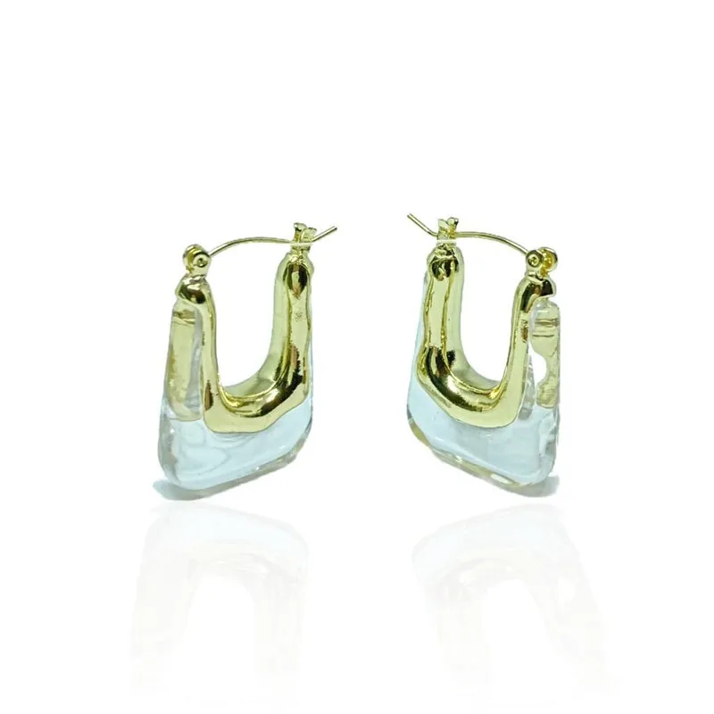 Argola Banho Ouro Formato U Transparente