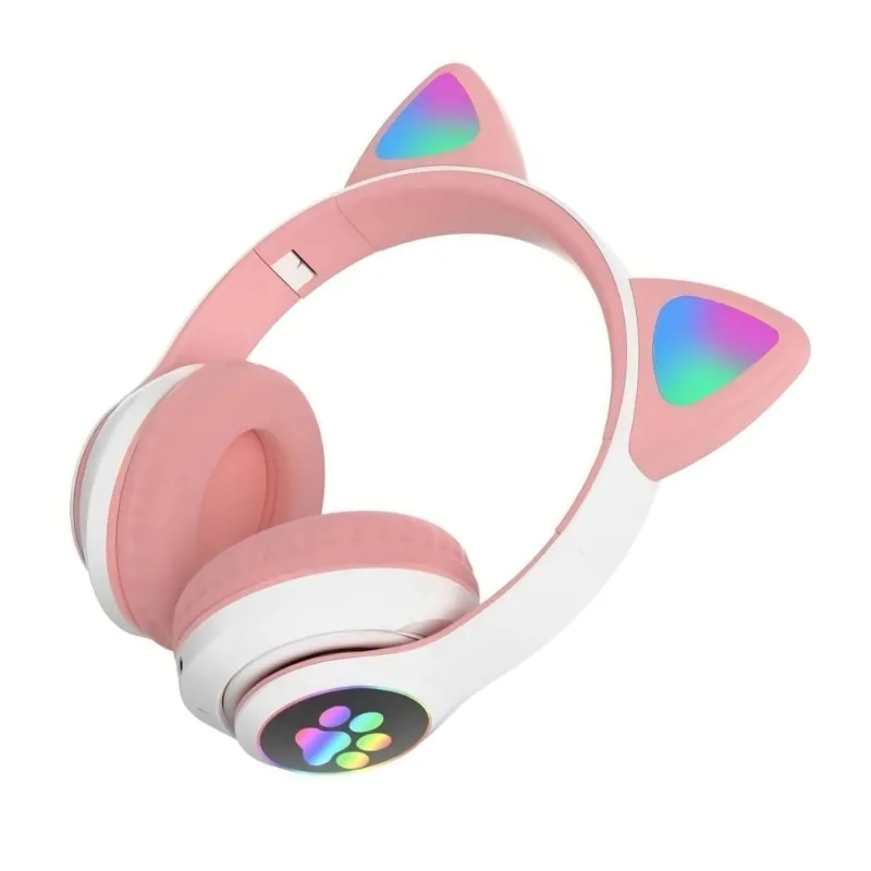 Fone Ouvido Sem Fio Infantil LED Gatinho Bluetooth Audio