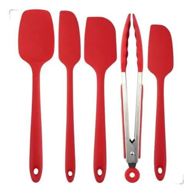 Jogo Espátulas E Pegador Em Silicone 5 Peças Cor De Vermelho