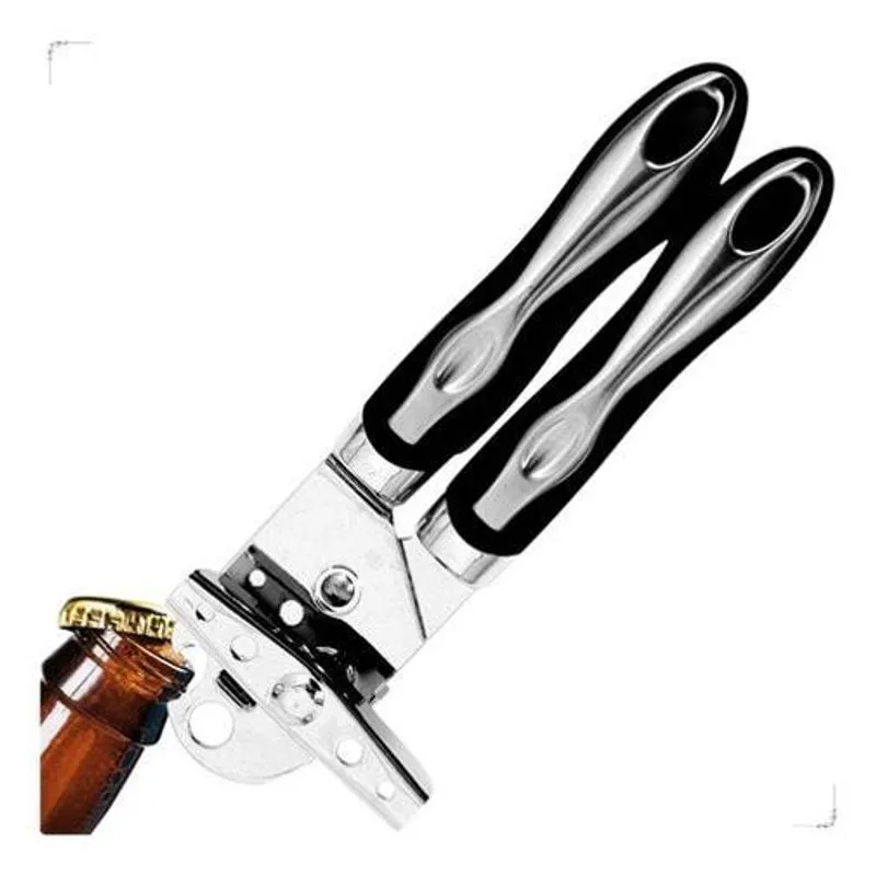 Abridor De Lata Profissional E Cor Aço Inox Com Preto Manual