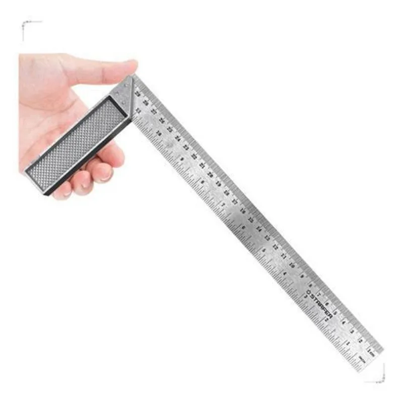 Esquadro 90 Em Aço Inox Com Cabo De Alumínio 12 30cm Régua
