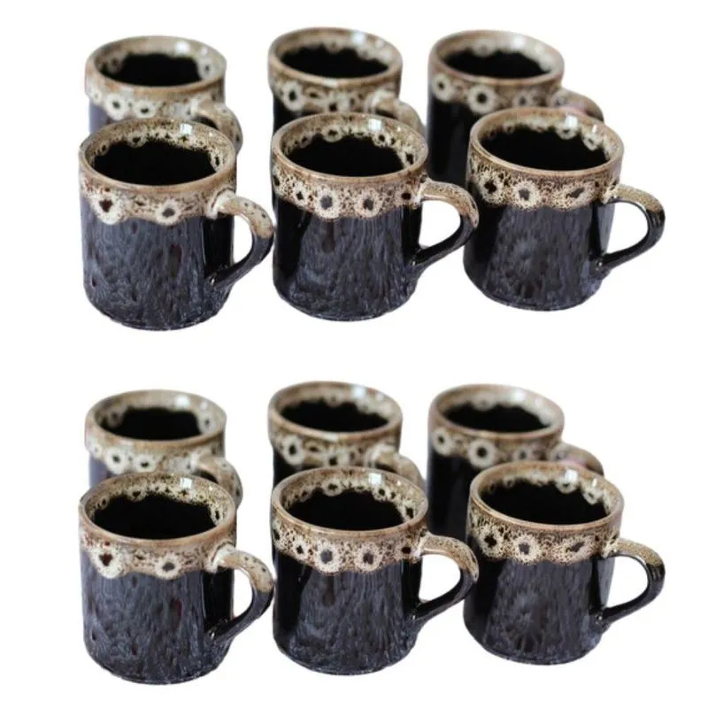 Kit Xicaras Café De Porcelana Borda Decorada 12 Peças 50ml
