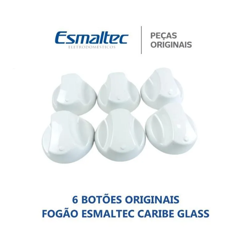 Kit 6 Botões Para Fogão Esmaltec Caribe Glass 5 Bocas