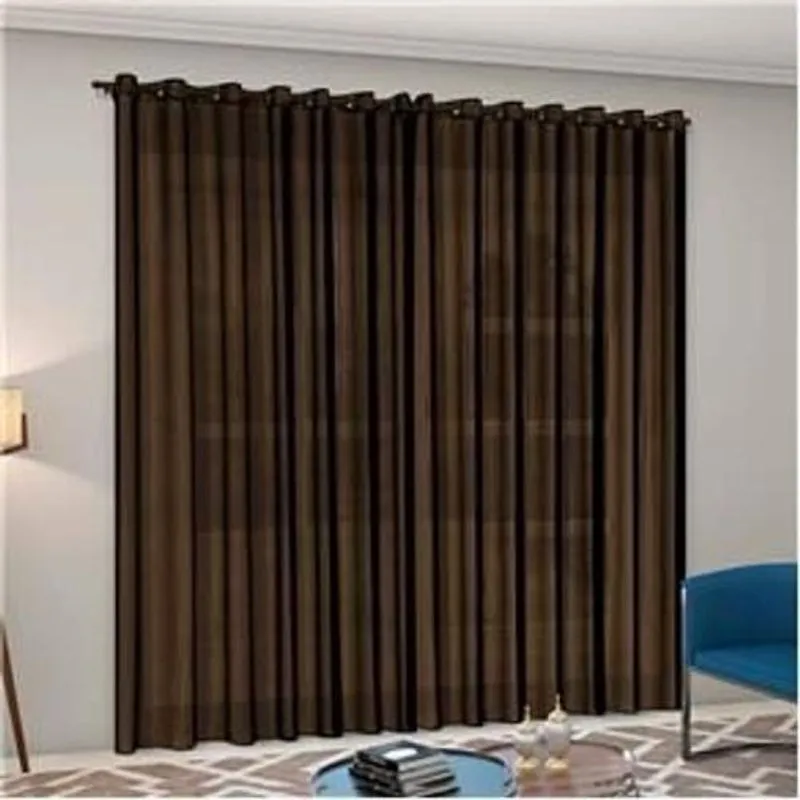 Cortina Sala Quarto Em Tecido Voal Liso Marron 2,00X1,80M