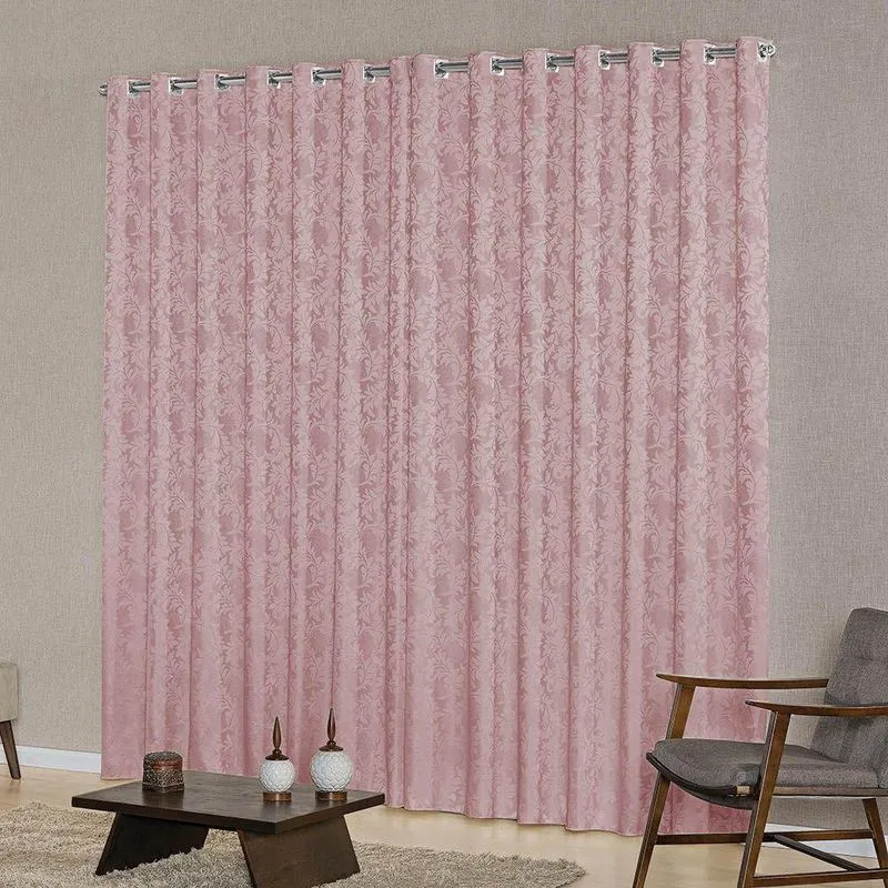 Cortina Sala Jacquard Tecido Semi Blackout Rose 5,00X2,80