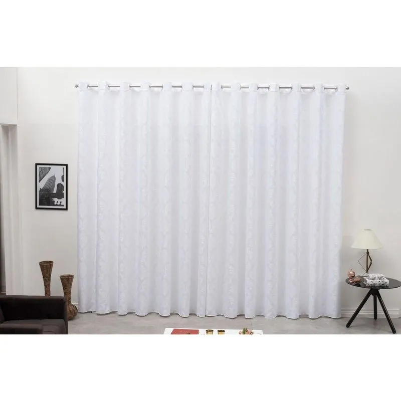 Cortina Sala Jacquard Tecido Semi Blackout Branco 3,00X2,80