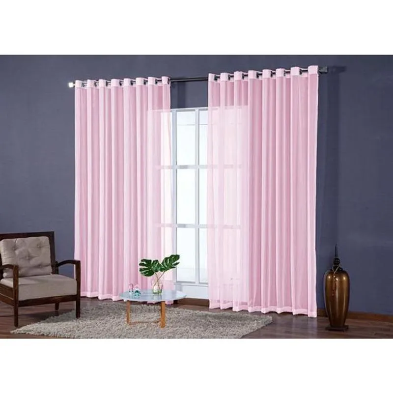 Cortina Para Quarto Em Tecido Voal Liso Rose 4,00X2,50M