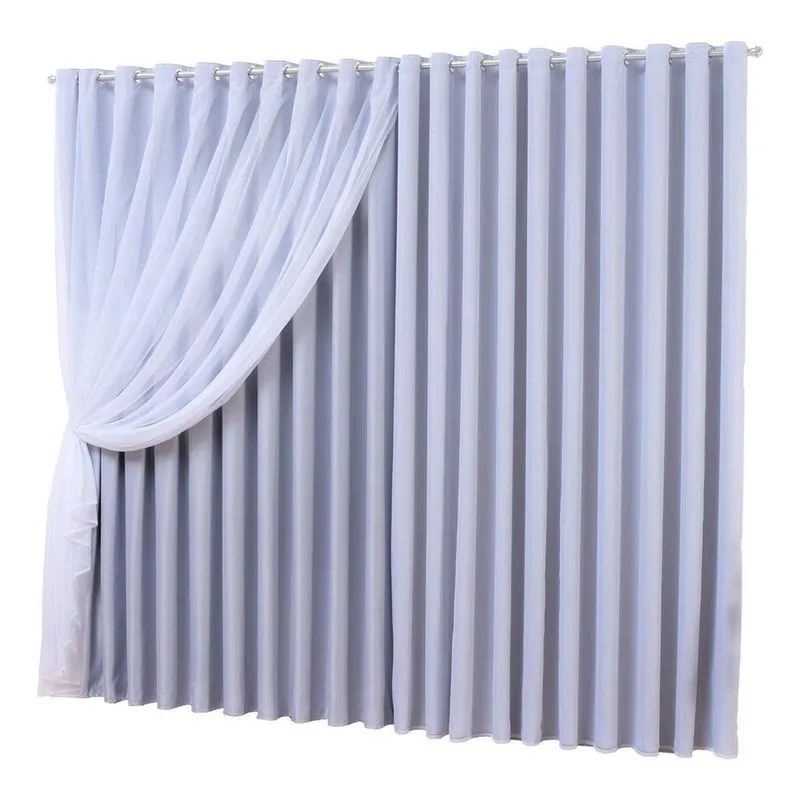 Cortina Voal Com Forro Em Blackout Cinza Claro 4,00X2,80