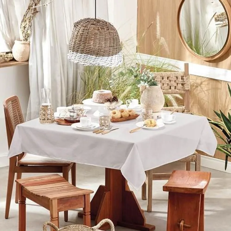 Toalha Para Mesa Retangular Tecido Oxford Branco 1,45X2,00M