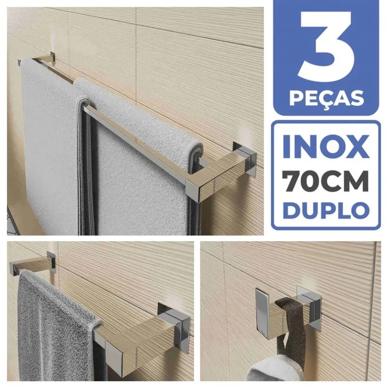 Kit Acessórios Banheiro/lavabo 3 Peças Aço Inox 304 Q3D